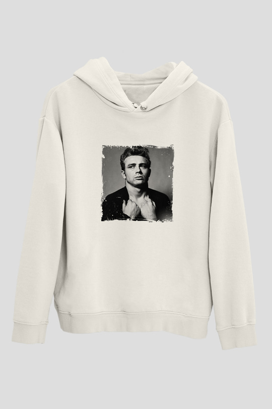 James Dean Unisex Baskılı Beyaz Kapüşonlu Sweatshirt