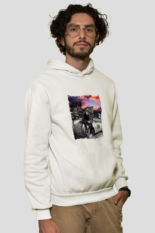 James Dean Unisex Baskılı Beyaz Kapüşonlu Sweatshirt