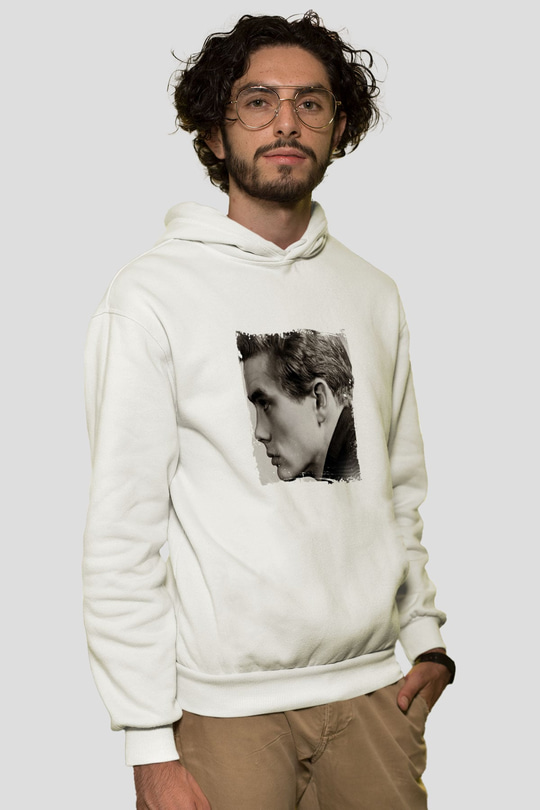 James Dean Unisex Baskılı Beyaz Kapüşonlu Sweatshirt
