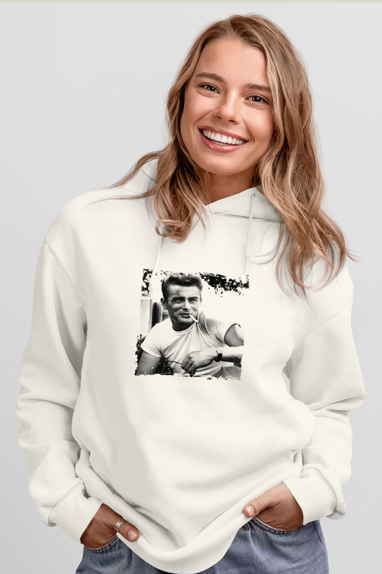 James Dean Unisex Baskılı Beyaz Kapüşonlu Sweatshirt