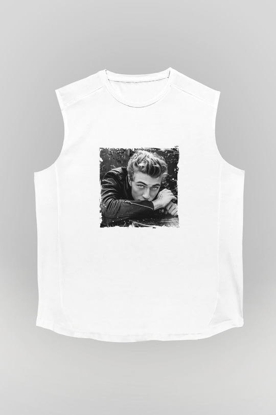 James Dean Unisex Baskılı Beyaz Kolsuz Tişört