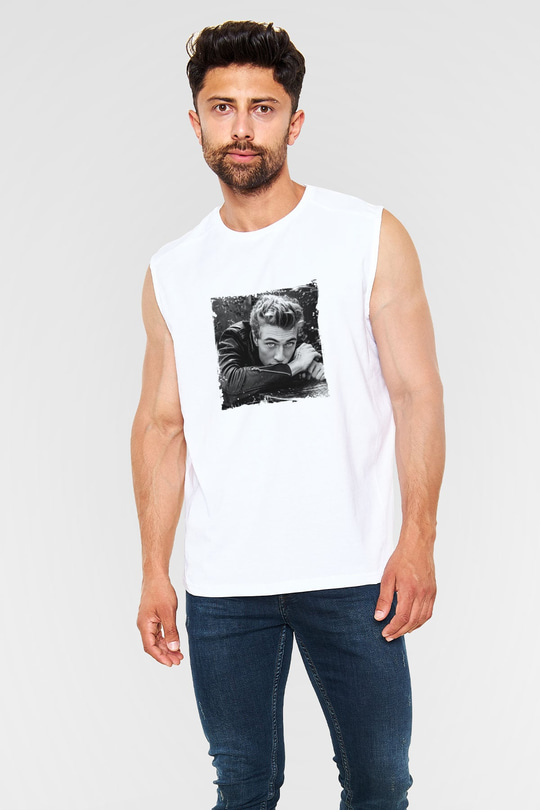James Dean Unisex Baskılı Beyaz Kolsuz Tişört