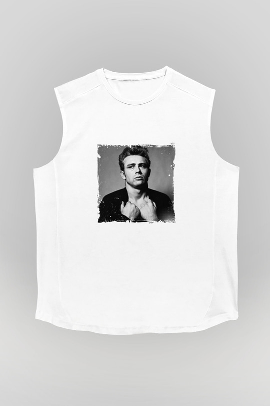 James Dean Unisex Baskılı Beyaz Kolsuz Tişört