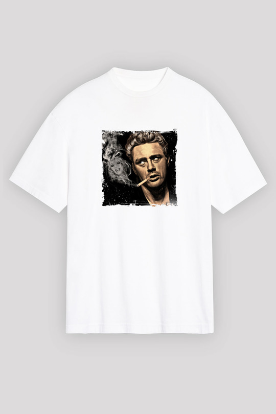 James Dean Oversize Baskılı Beyaz Tişört