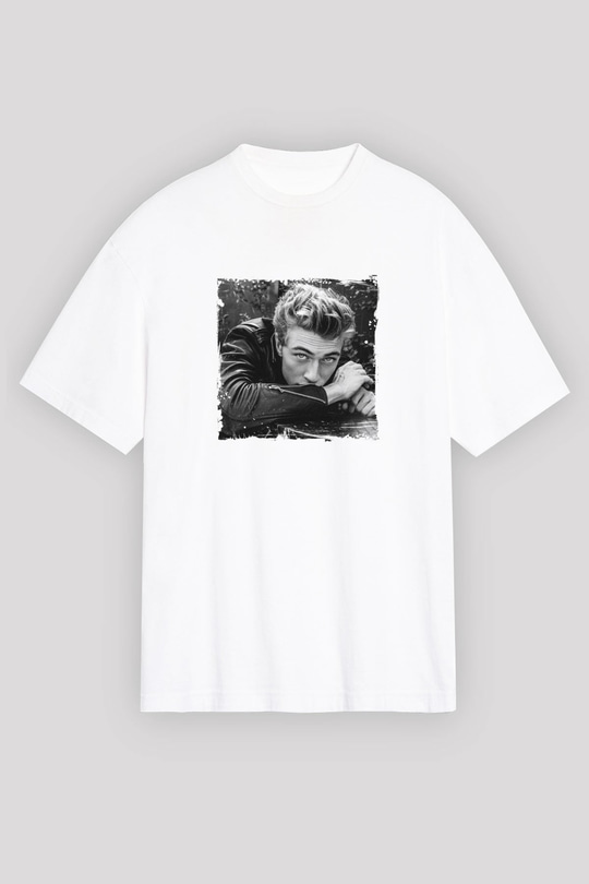 James Dean Oversize Baskılı Beyaz Tişört