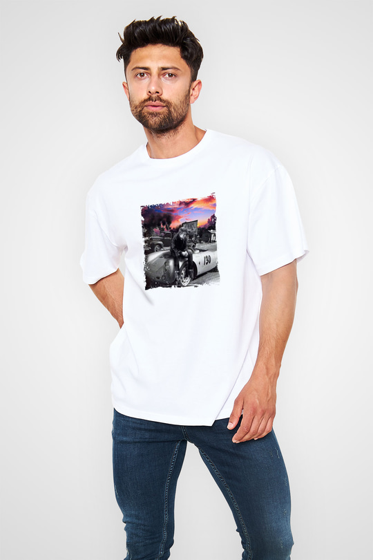 James Dean Oversize Baskılı Beyaz Tişört