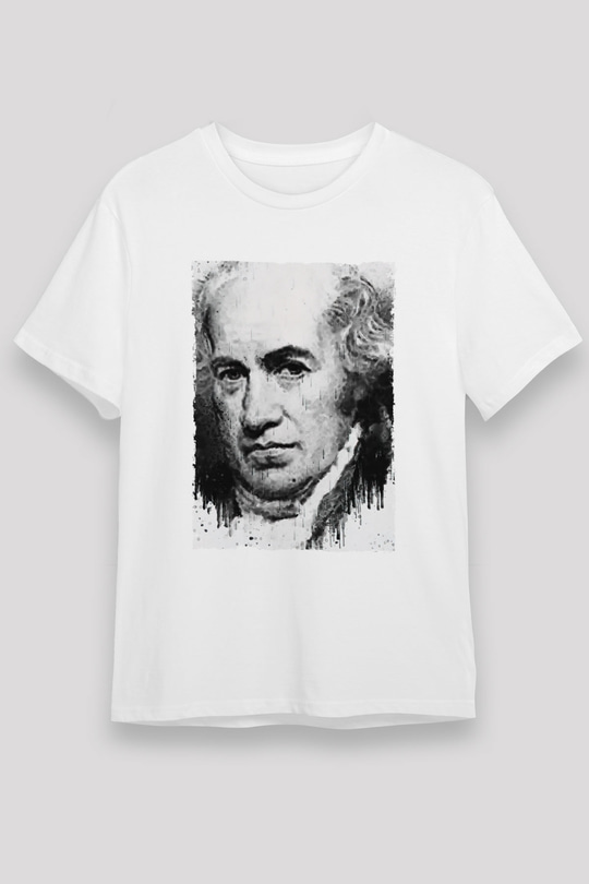 James Watt Baskılı Unisex Beyaz Tişört - Tshirt