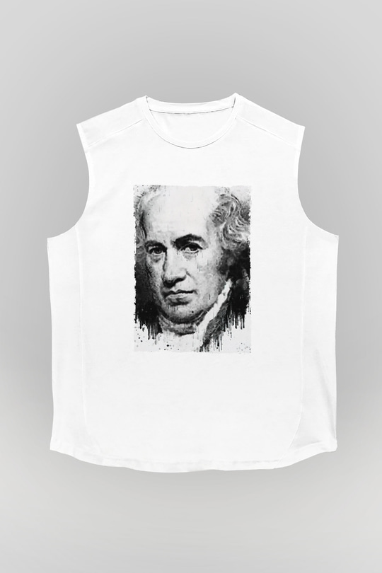 James Watt Baskılı Unisex Kolsuz Beyaz Tişört - Tshirt