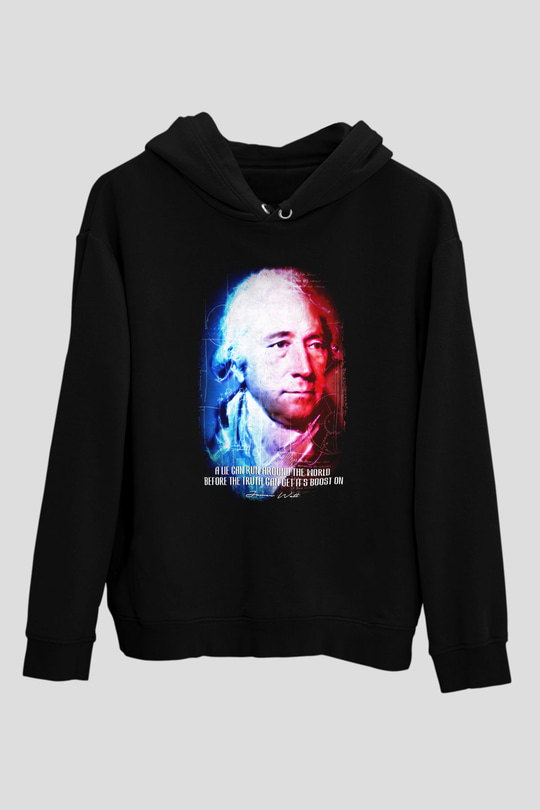 James Watt Portre Baskılı Unisex Siyah Hoodie