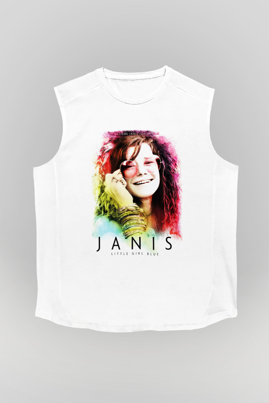 Janis Joplin Beyaz Unisex Kolsuz Tişört