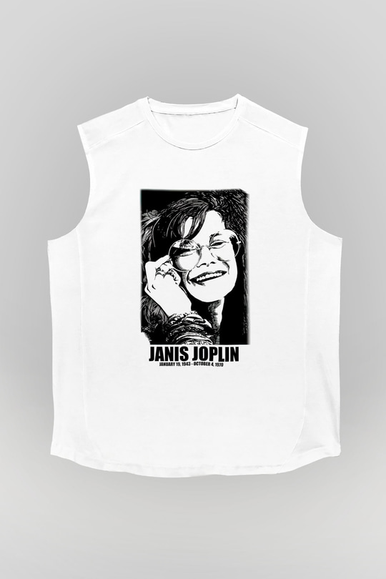 Janis Joplin Beyaz Unisex Kolsuz Tişört