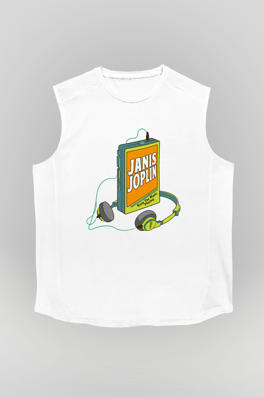 Janis Joplin Beyaz Unisex Kolsuz Tişört