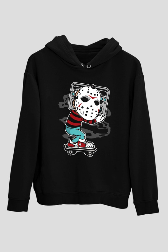 Jason Boombox Baskılı Unisex Siyah Hoodie