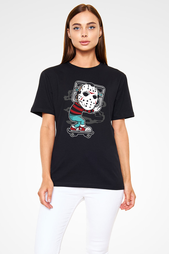 Jason Boombox Baskılı Unisex Siyah Tişört