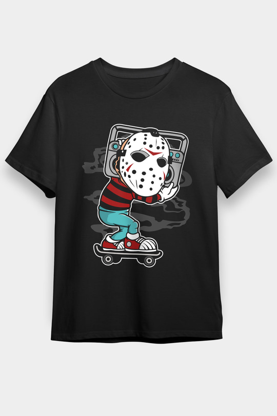 Jason Boombox Baskılı Unisex Siyah Tişört