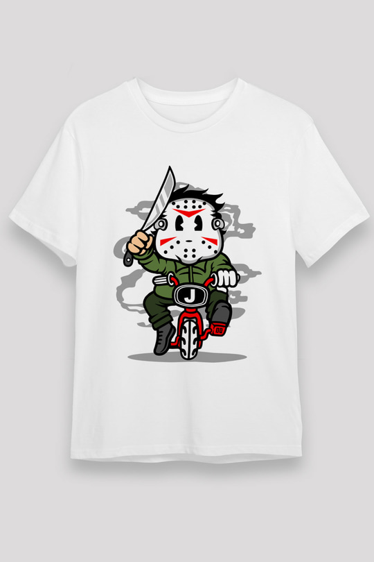 Jason Minibike Baskılı Unisex Beyaz Tişört
