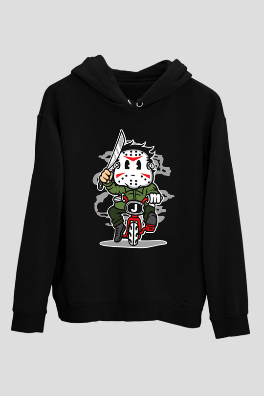 Jason Minibike Baskılı Unisex Siyah Hoodie
