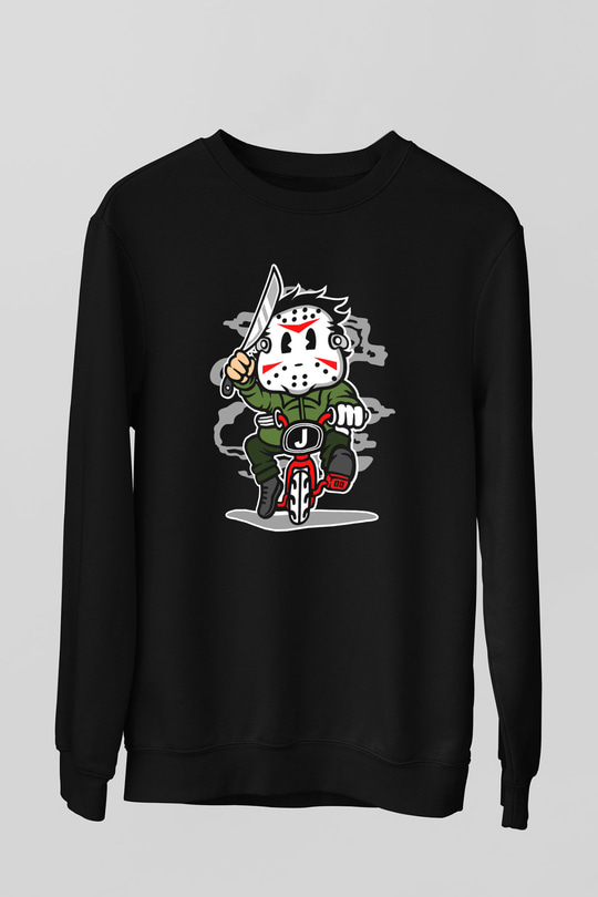 Jason Minibike Baskılı Unisex Siyah Sweatshirt