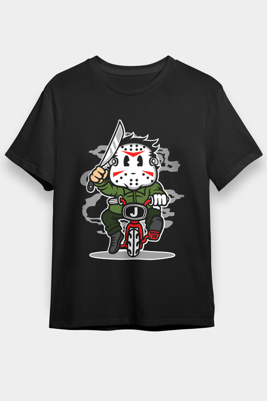 Jason Minibike Baskılı Unisex Siyah Tişört