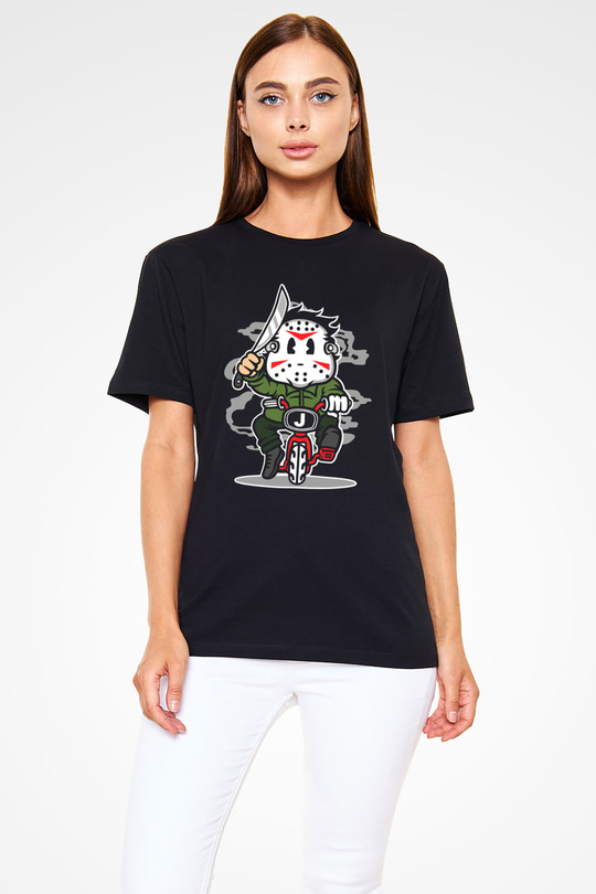 Jason Minibike Baskılı Unisex Siyah Tişört