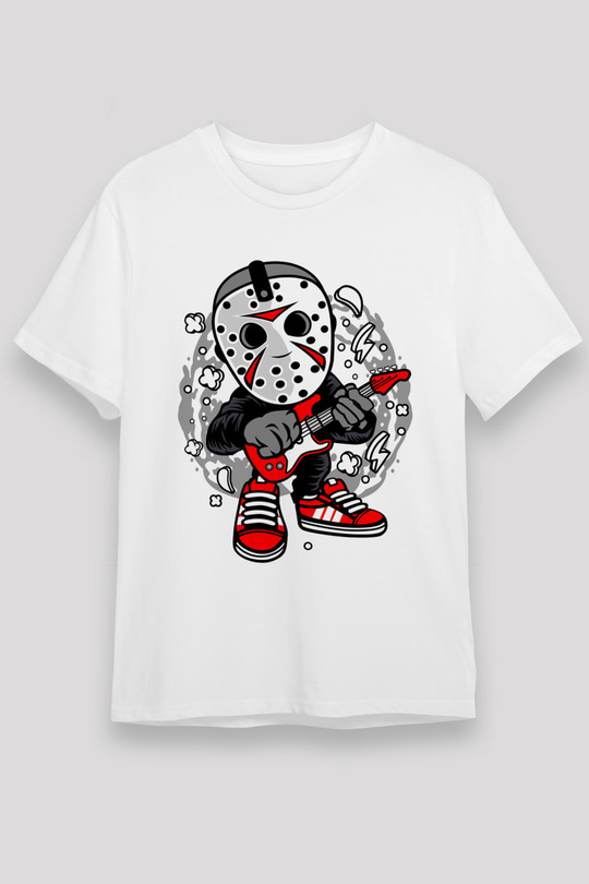Jason Rockstar Baskılı Unisex Beyaz Tişört