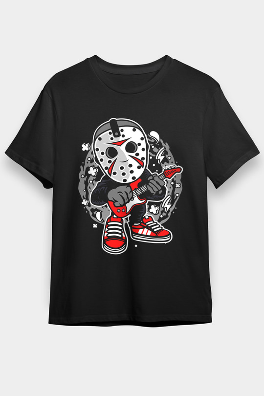 Jason Rockstar Baskılı Unisex Siyah Tişört