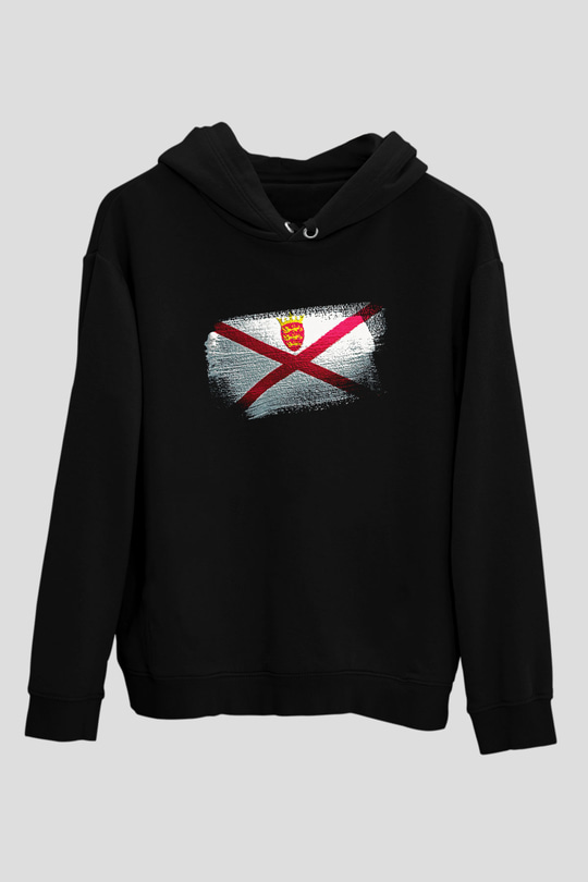 Jersey Bayrağı Baskılı Unisex Siyah Hoodie