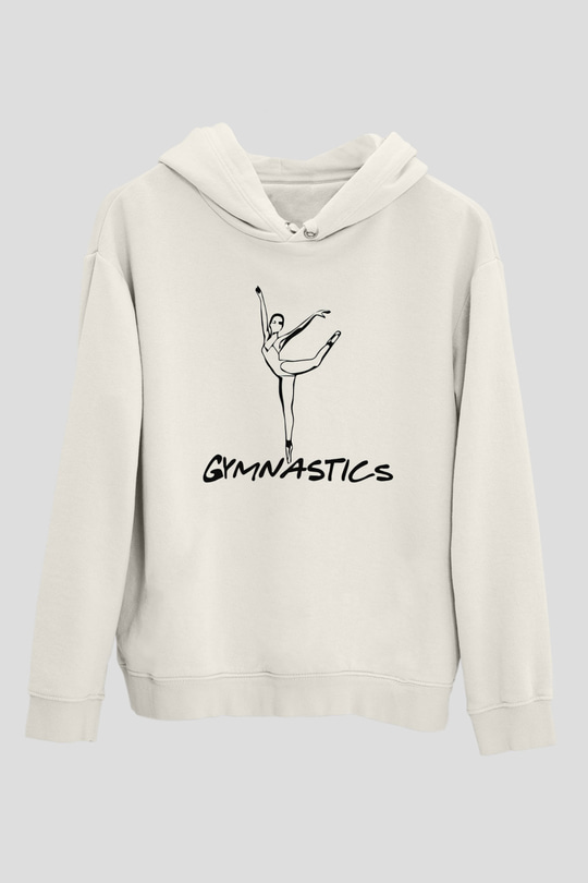 Jimnastikçi Beyaz Unisex Kapüşonlu Sweatshirt