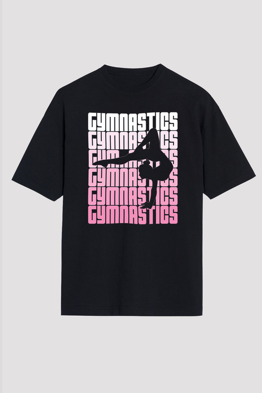 Jimnastikçi Siyah Oversize Tişört Oversize T-shirt - TişörtFabrikası
