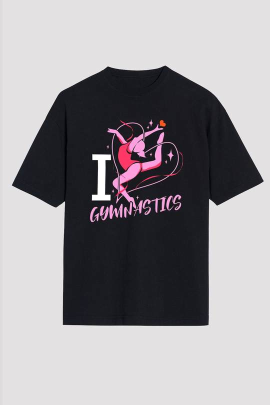 Jimnastikçi Siyah Oversize Tişört Oversize T-shirt - TişörtFabrikası