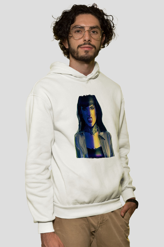 Jinjer Baskılı Beyaz Unisex Kapüşonlu Sweatshirt