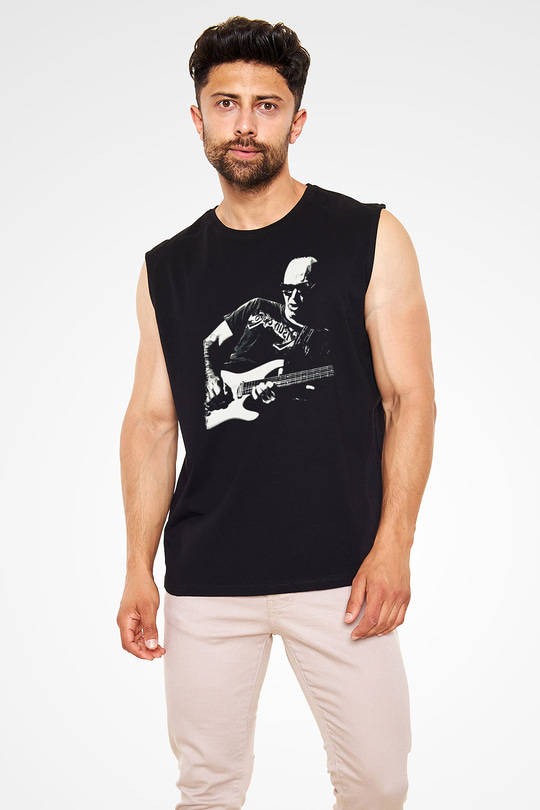 Joe Santriani Baskılı Unisex Siyah Kolsuz Tişört - Tshirt