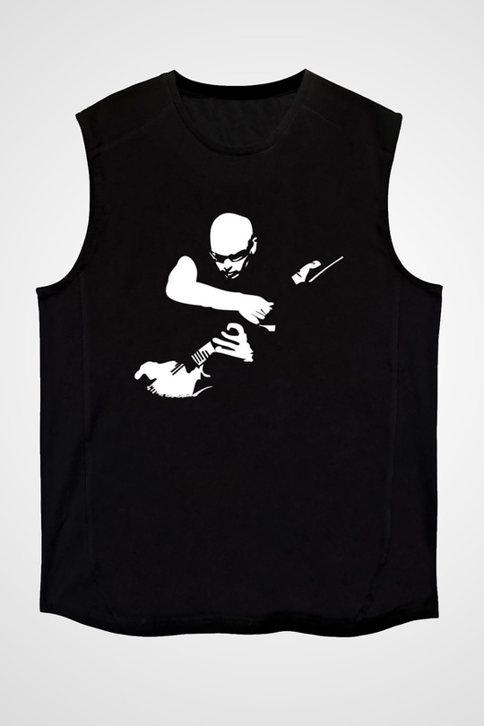 Joe Santriani Baskılı Unisex Siyah Kolsuz Tişört - Tshirt