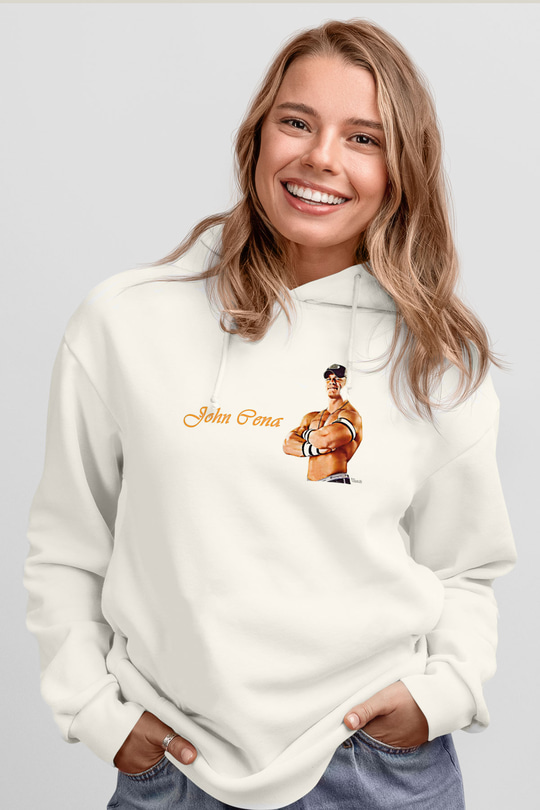 John Cena Baskılı Beyaz Unisex Hoodie