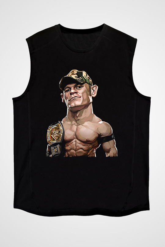 John Cena Baskılı Unisex Siyah Kolsuz Tişört - Tshirt