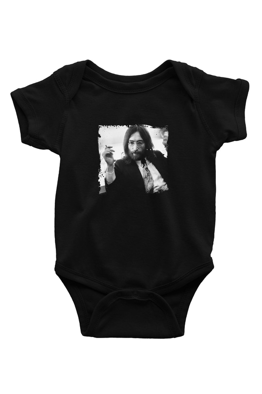 John Lennon Baskılı Unisex Siyah Bebek Body - Zıbın
