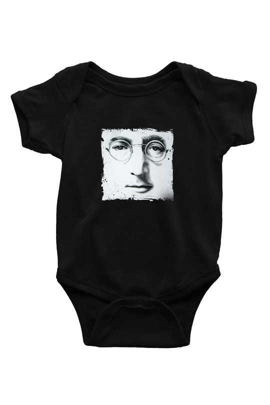 John Lennon Baskılı Unisex Siyah Bebek Body - Zıbın