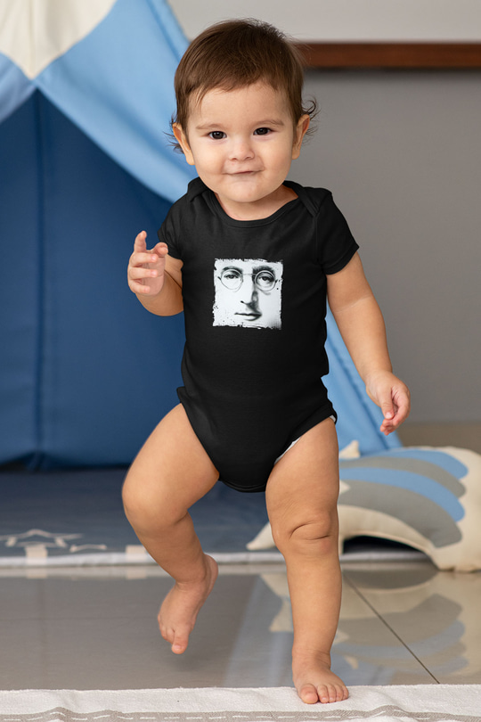 John Lennon Baskılı Unisex Siyah Bebek Body - Zıbın