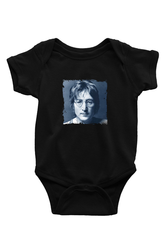 John Lennon Baskılı Unisex Siyah Bebek Body - Zıbın