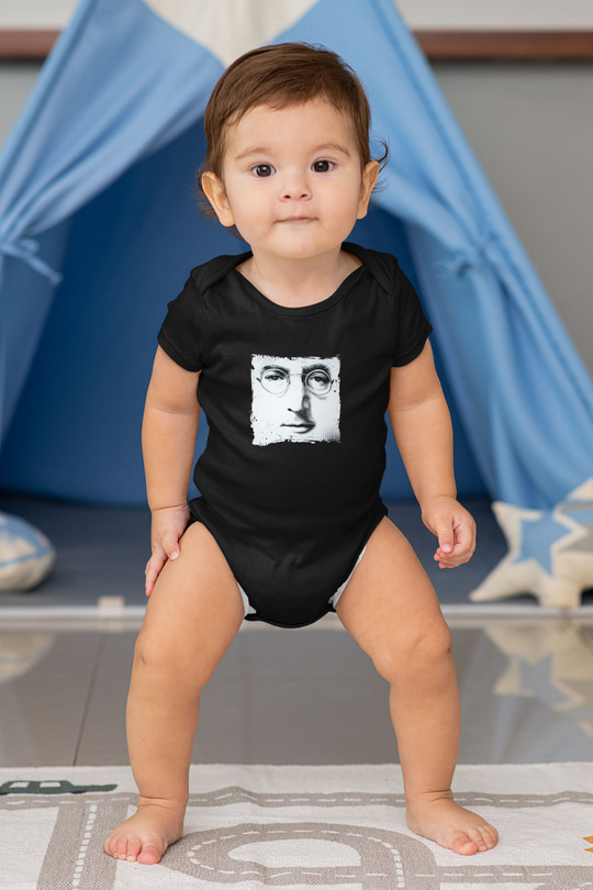 John Lennon Baskılı Unisex Siyah Bebek Body - Zıbın