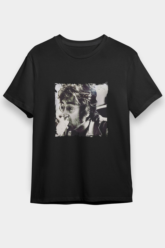 John Lennon Baskılı Unisex Siyah Tişört