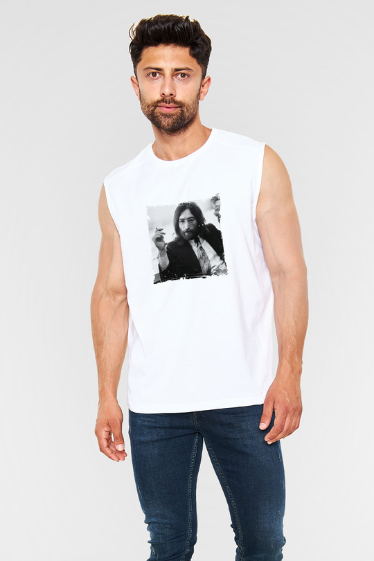 John Lennon Unisex Baskılı Beyaz Kolsuz Tişört