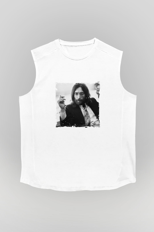 John Lennon Unisex Baskılı Beyaz Kolsuz Tişört