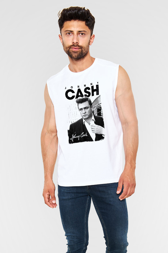 Johnny Cash Beyaz Unisex Kolsuz Tişört