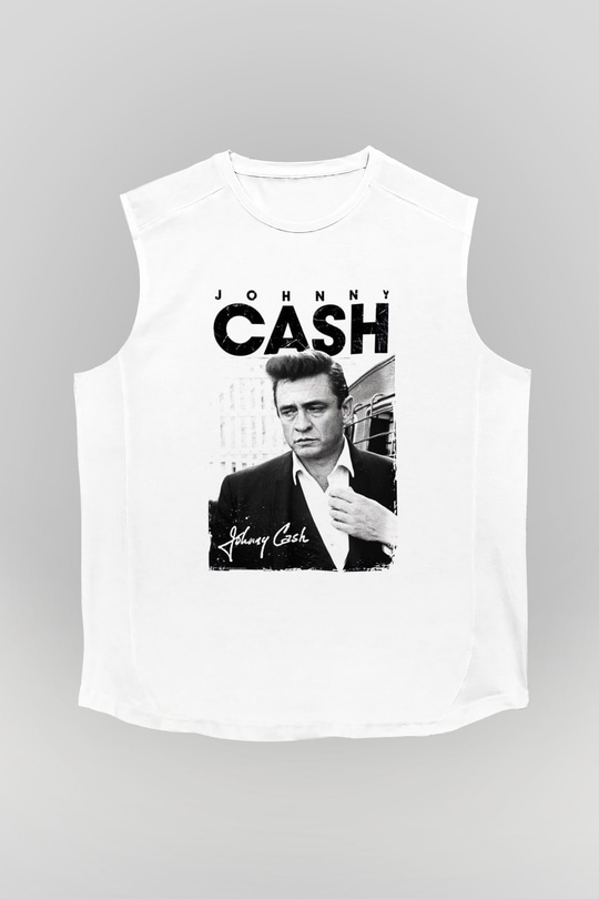 Johnny Cash Beyaz Unisex Kolsuz Tişört