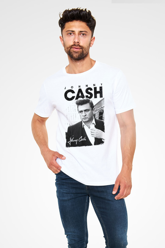 Johnny Cash Beyaz Unisex Tişört T-Shirt - TişörtFabrikası