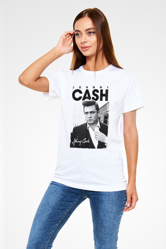 Johnny Cash Beyaz Unisex Tişört T-Shirt - TişörtFabrikası