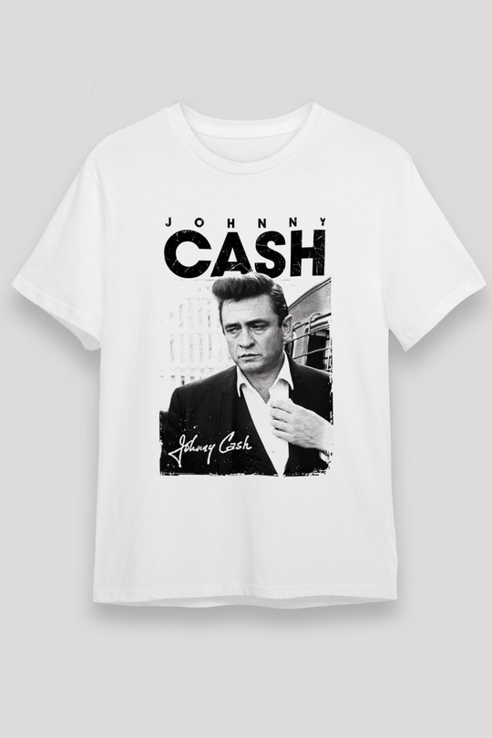 Johnny Cash Beyaz Unisex Tişört T-Shirt - TişörtFabrikası