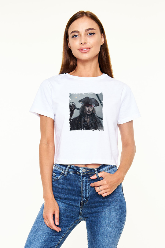 Johnny Depp Baskılı Beyaz Kadın Crop Top Tişört