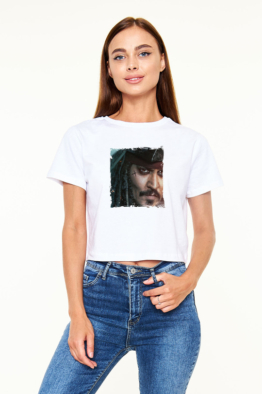 Johnny Depp Baskılı Beyaz Kadın Crop Top Tişört